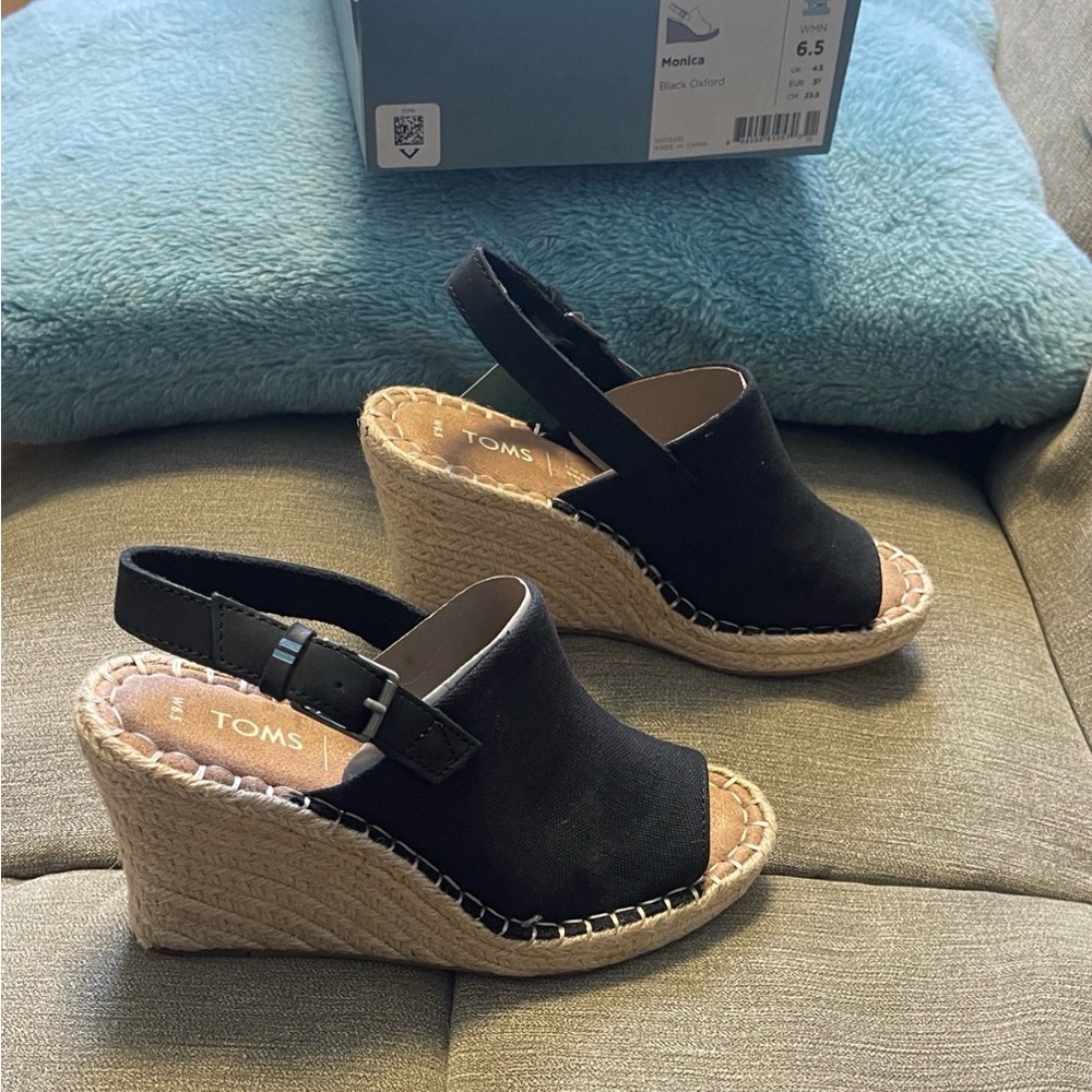 TOMS Women’s Monica Black Oxford Espadrille Slingback Wedge